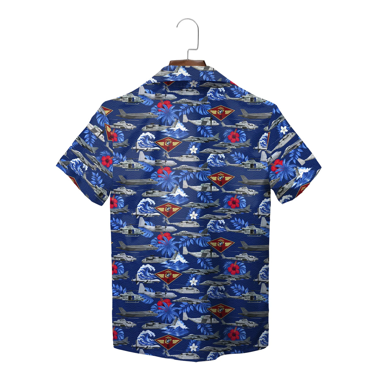 Aircraft and Hibiscus Navy Blue Custom Hawaiian Shirt