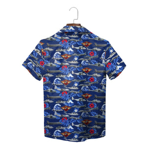 Aircraft and Hibiscus Navy Blue Custom Hawaiian Shirt
