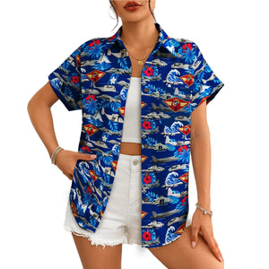 Aircraft and Hibiscus Navy Blue Custom Hawaiian Shirt