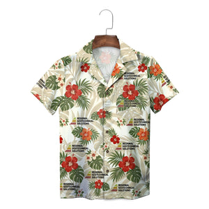 Red Hibiscus and Monstera Cream Custom Hawaiian Shirt
