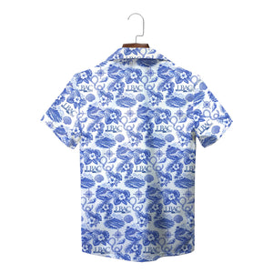 Cruise Ship and Hibiscus Royal Blue Custom Hawaiian Shirt