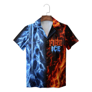 Flame and Ice Split Red Blue Custom Hawaiian Shirt