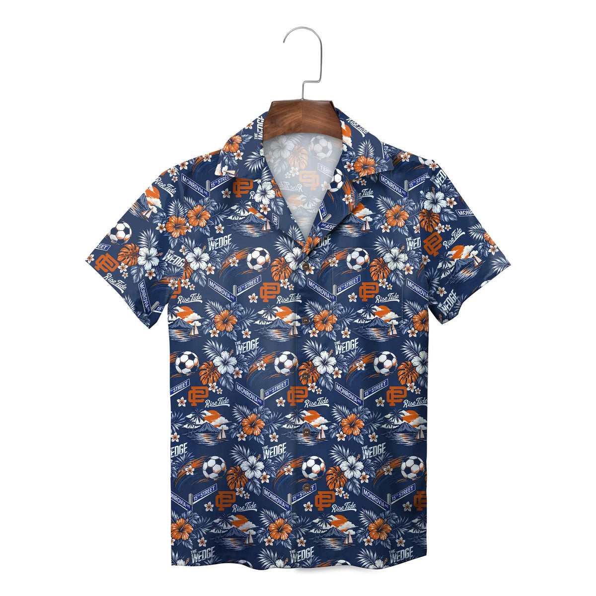 Soccer Ball and Hibiscus Navy Blue Custom Hawaiian Shirt