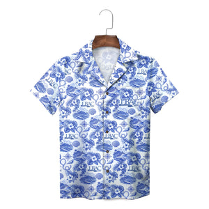 Cruise Ship and Hibiscus Royal Blue Custom Hawaiian Shirt