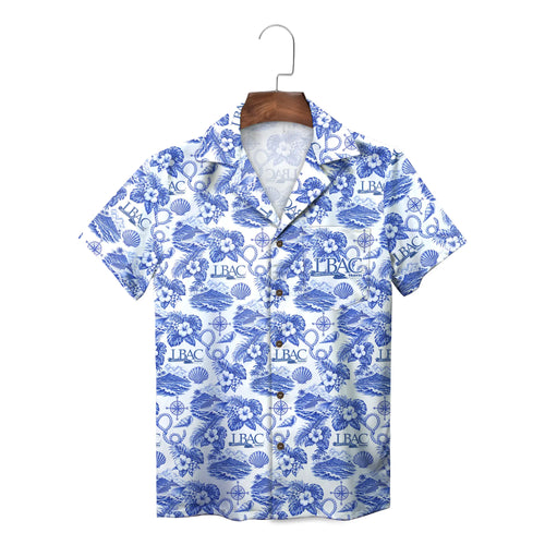 Cruise Ship and Hibiscus Royal Blue Custom Hawaiian Shirt