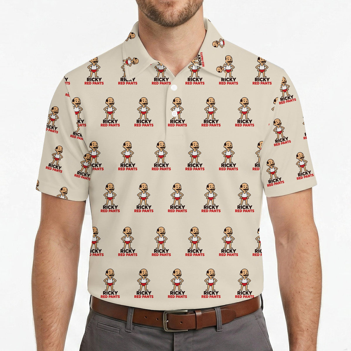 Mustached Mascot Cream Custom Polo Shirt
