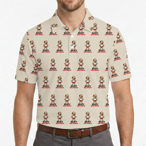 Mustached Mascot Cream Custom Polo Shirt