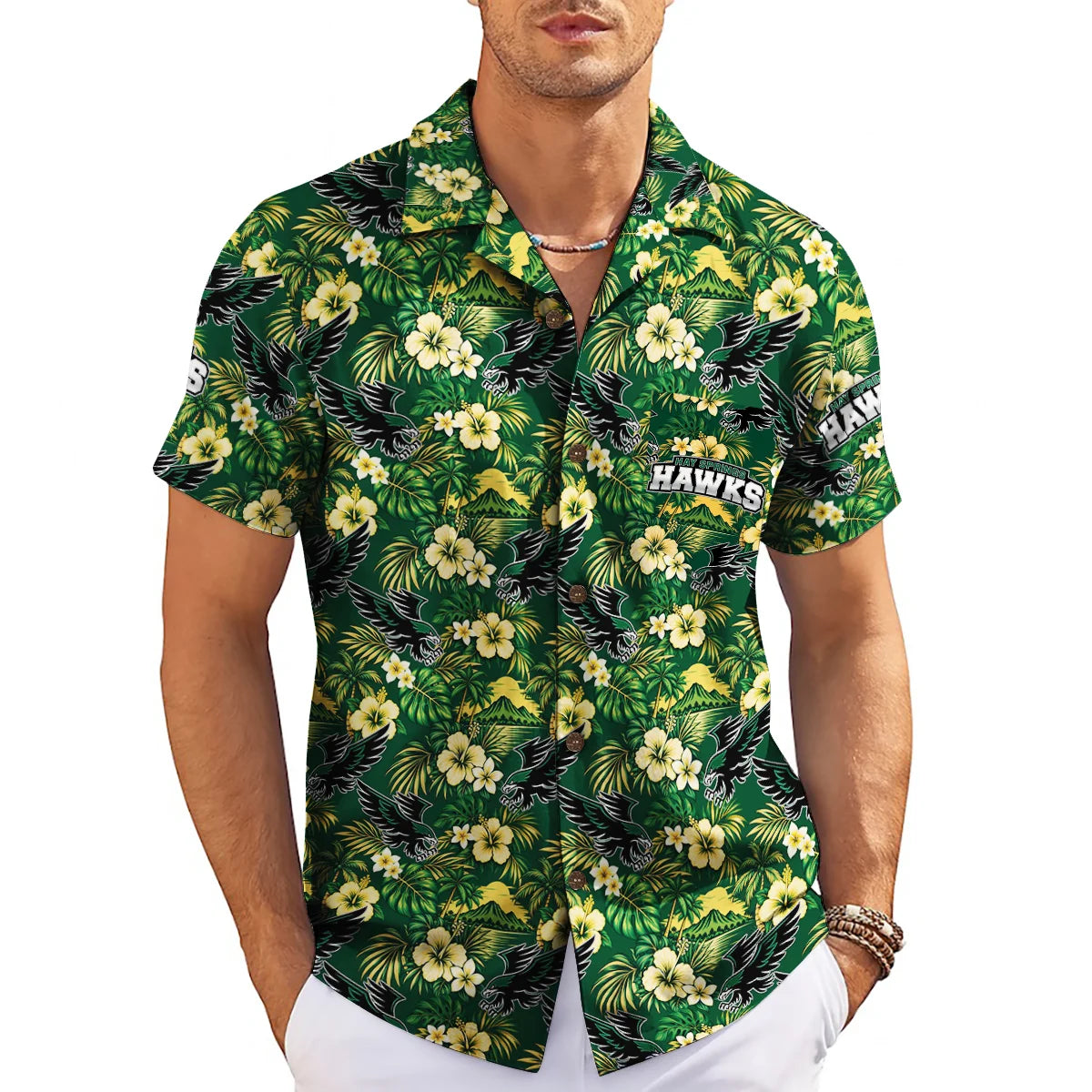 Soaring Hawk Forest Green Custom Hawaiian Shirt