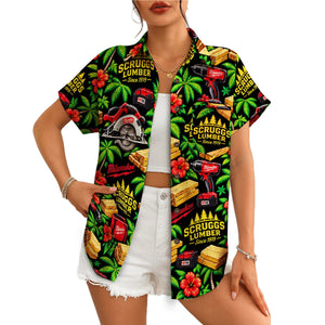 Power Tools and Hibiscus Black Custom Hawaiian Shirt