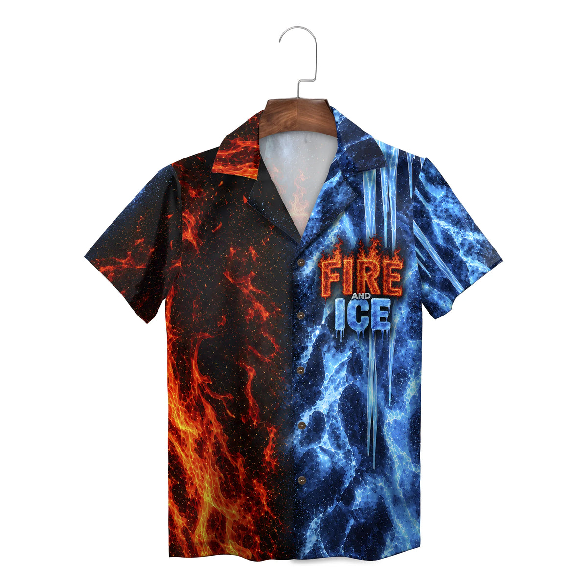 Flame and Ice Split Red Blue Custom Hawaiian Shirt