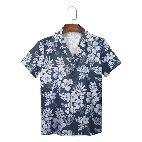 Hibiscus and Monstera Navy Blue Custom Hawaiian Shirt