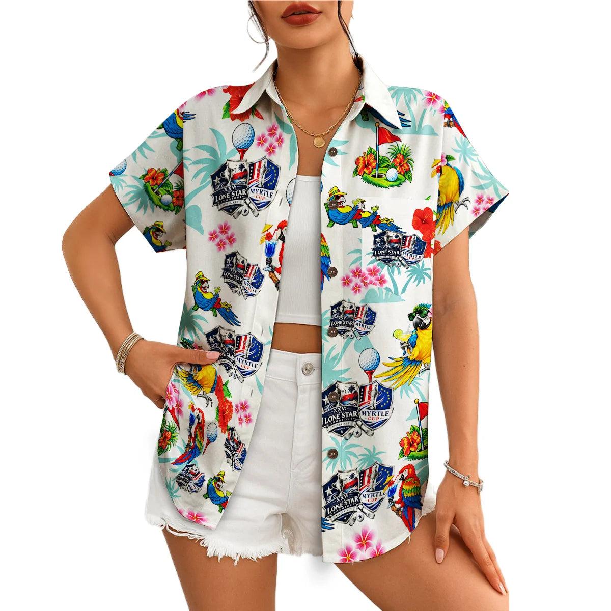 Parrot and Golf Tee White Custom Hawaiian Shirt
