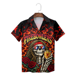 Flaming Skeleton and Red Rose Black Custom Hawaiian Shirt