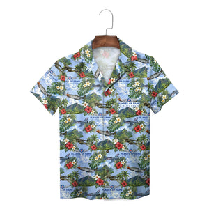 Vintage Warbird and Hibiscus Sky Blue Custom Hawaiian Shirt