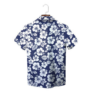 White Hibiscus Red and Navy Custom Hawaiian Shirt