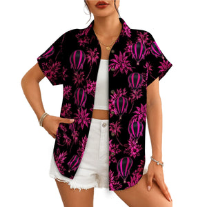 Hot Air Balloon and Hibiscus Black Custom Hawaiian Shirt