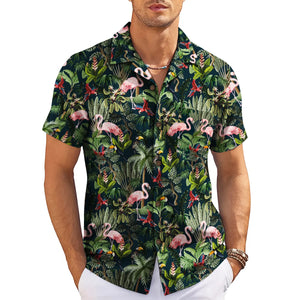 Flamingo and Toucan Dark Green Custom Hawaiian Shirt
