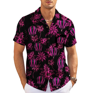 Hot Air Balloon and Hibiscus Black Custom Hawaiian Shirt