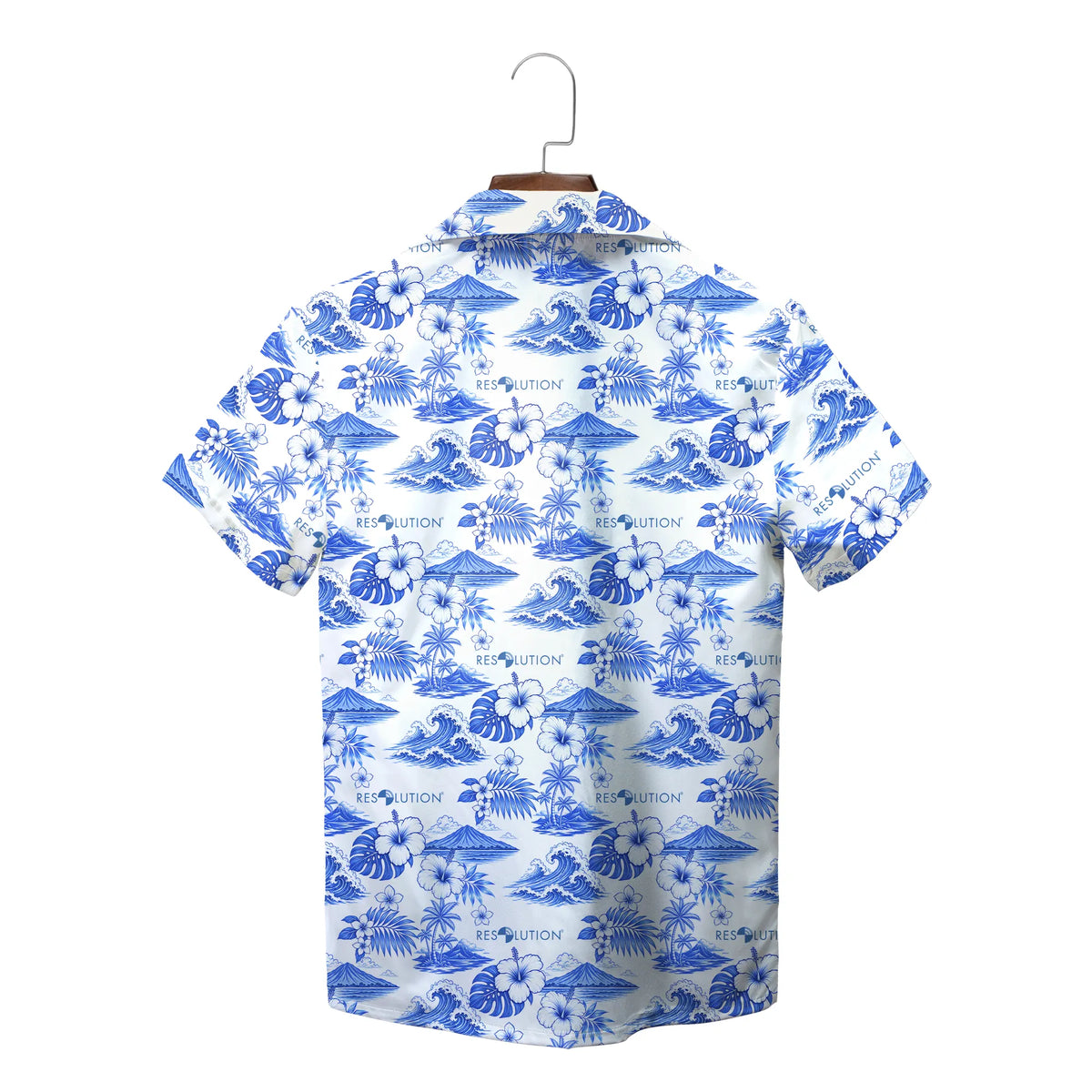 Hibiscus and Island Wave Blue and White Custom Hawaiian Shirt