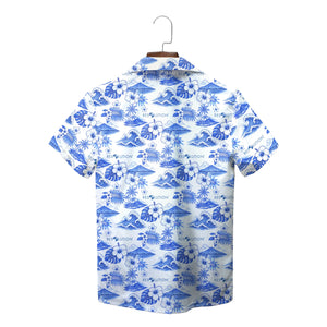 Hibiscus and Island Wave Blue and White Custom Hawaiian Shirt