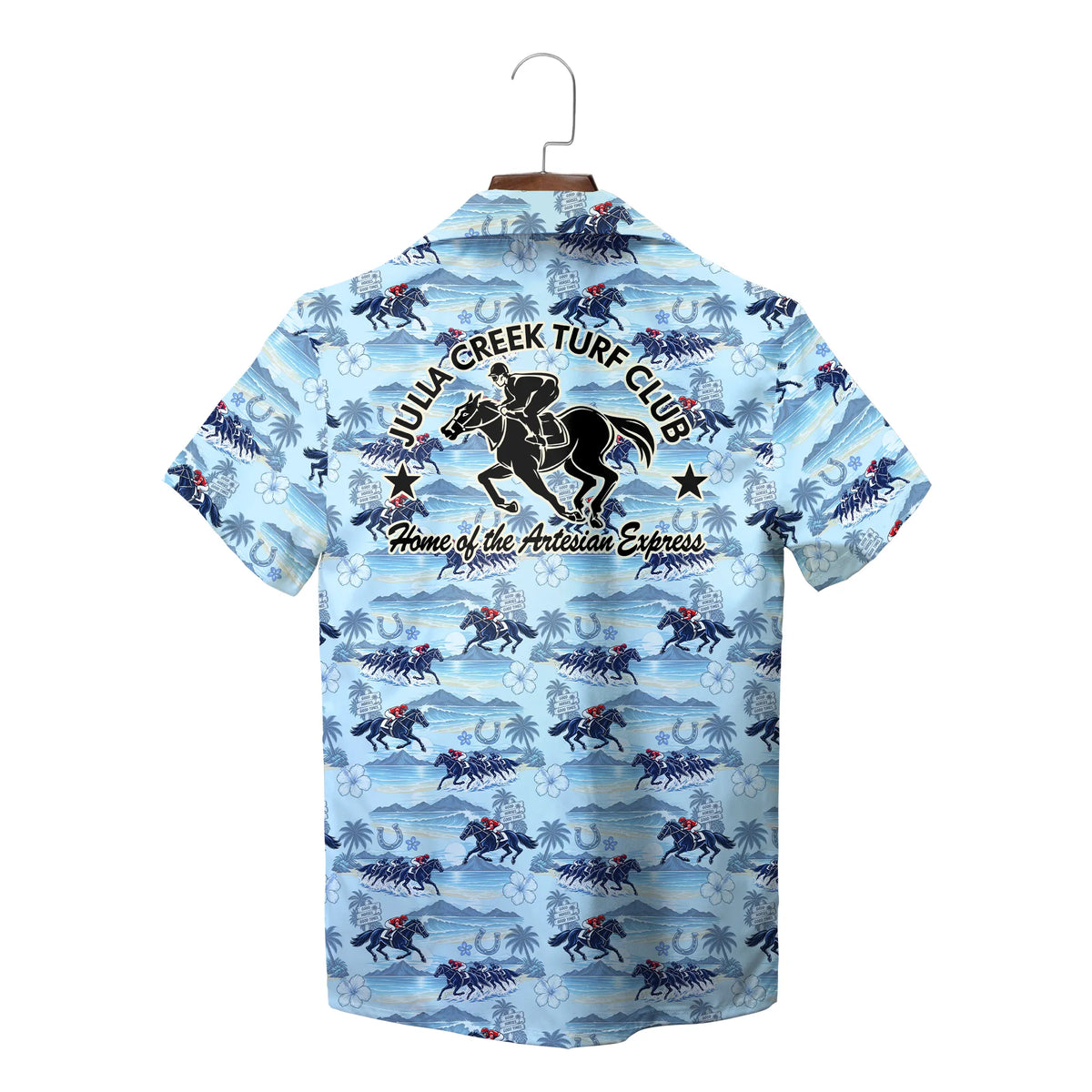 Beach Horse Racing Sky Blue and Pink Custom Hawaiian Shirt