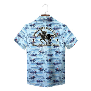Beach Horse Racing Sky Blue and Pink Custom Hawaiian Shirt