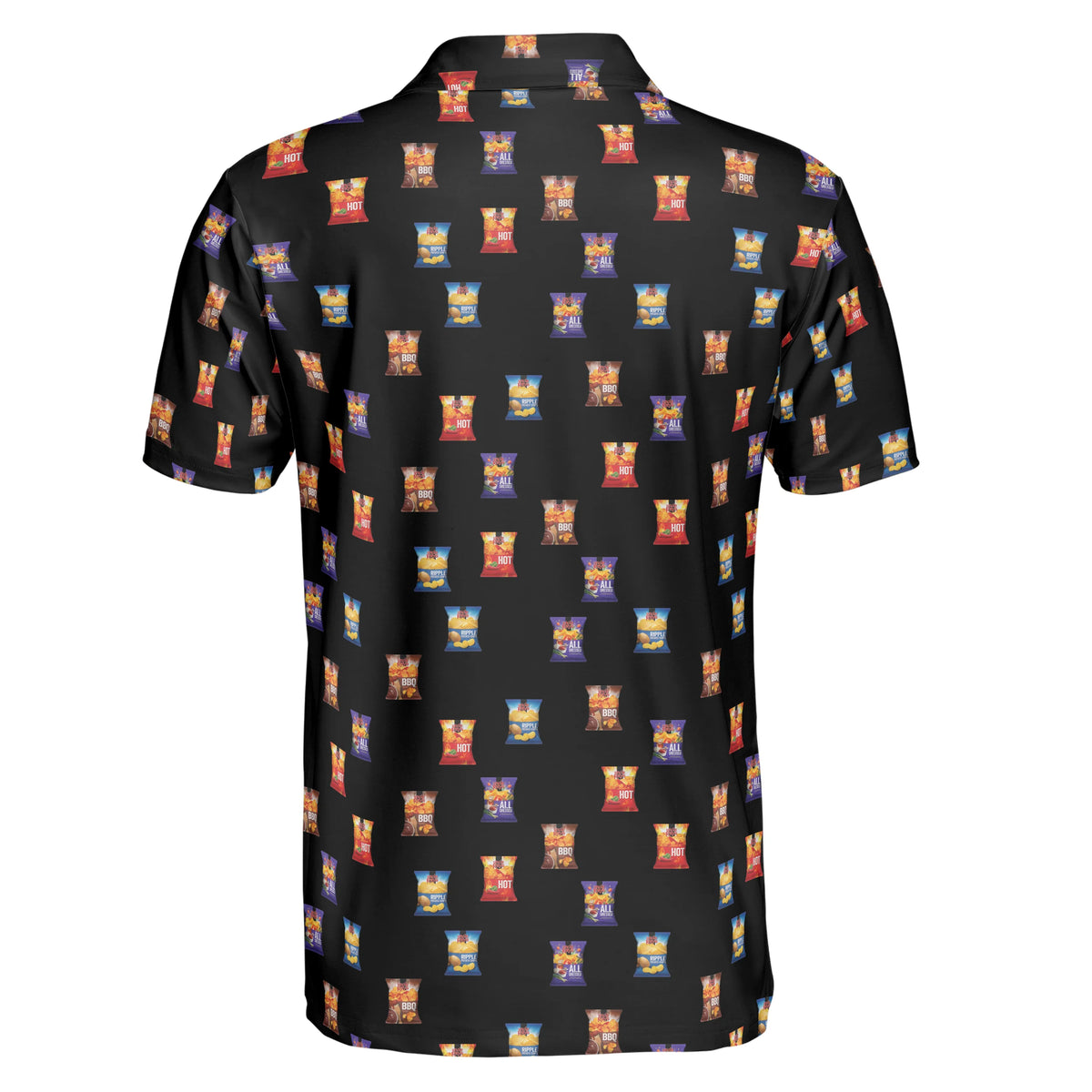 Snack Bag Print Black Custom Polo Shirt