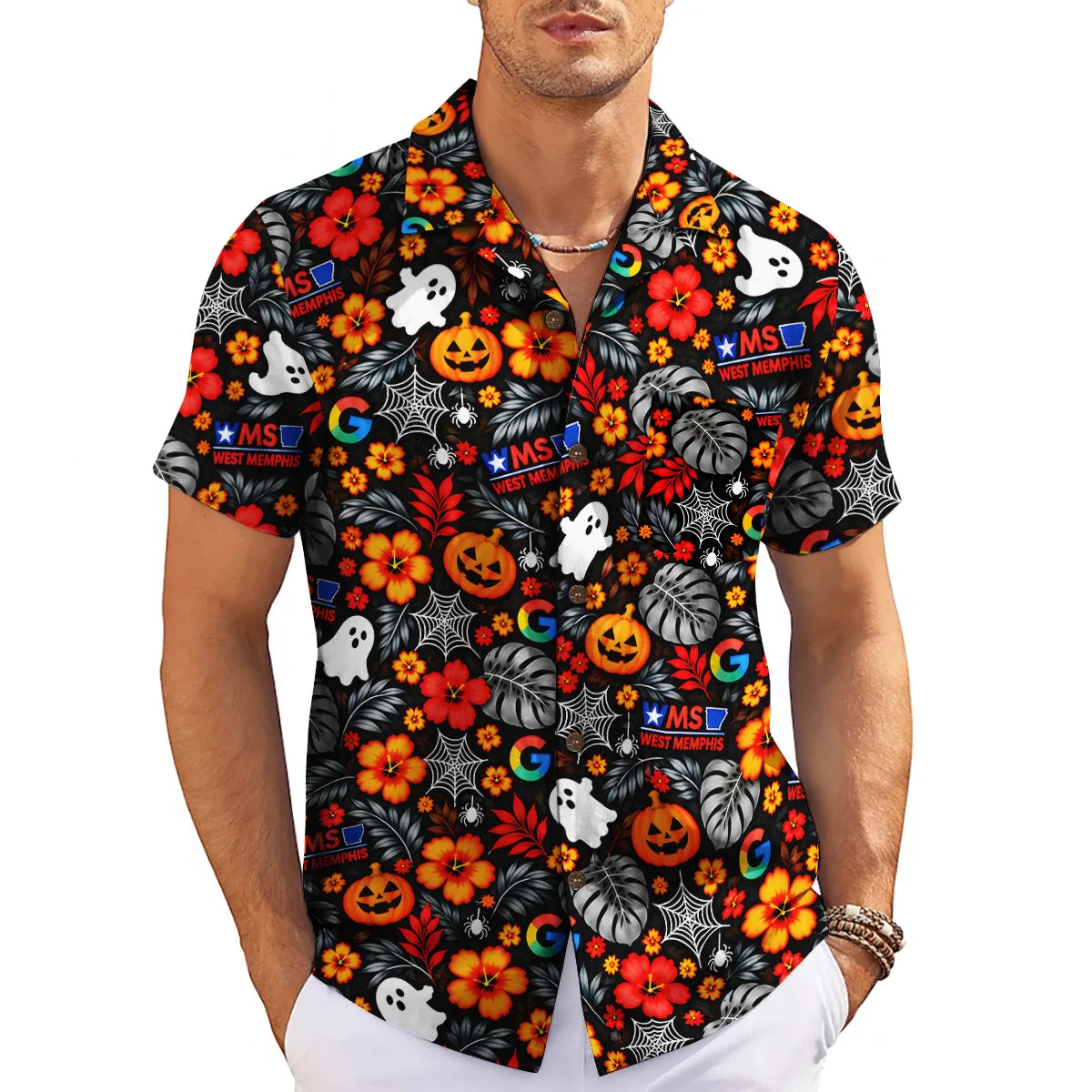 Jack-o'-Lantern and Ghost Black Custom Hawaiian Shirt