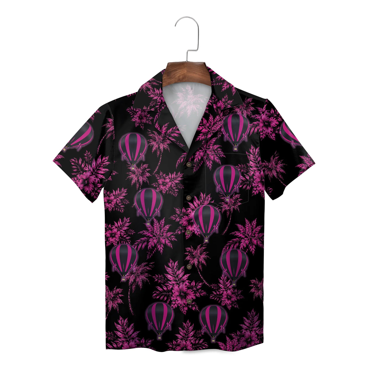 Hot Air Balloon and Hibiscus Black Custom Hawaiian Shirt
