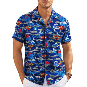 Aircraft and Hibiscus Navy Blue Custom Hawaiian Shirt