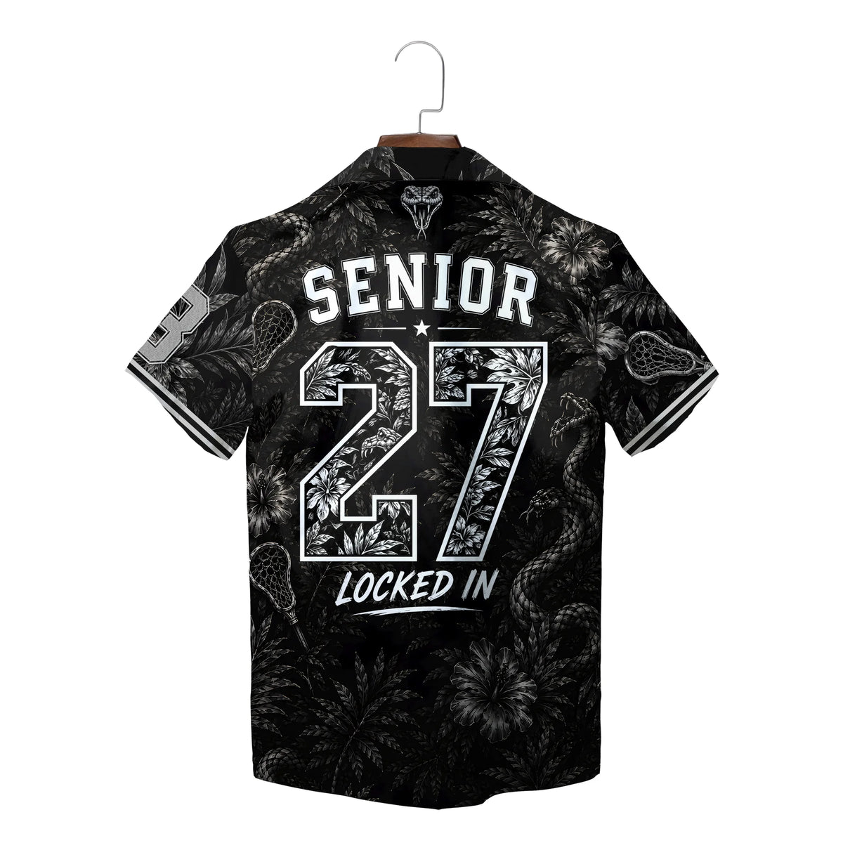 Viper and Lacrosse Stick Black Custom Hawaiian Shirt