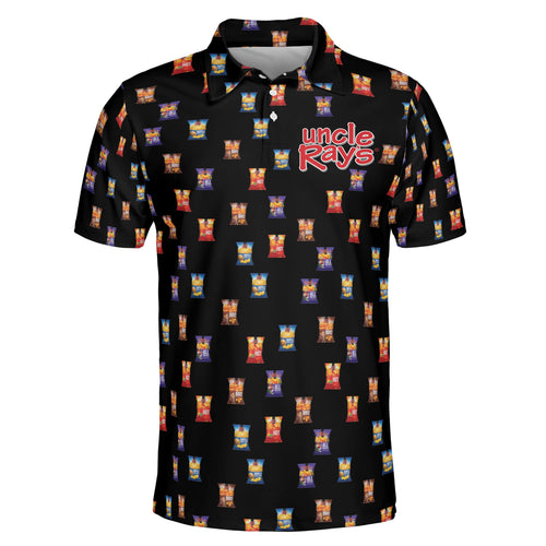 Snack Bag Print Black Custom Polo Shirt