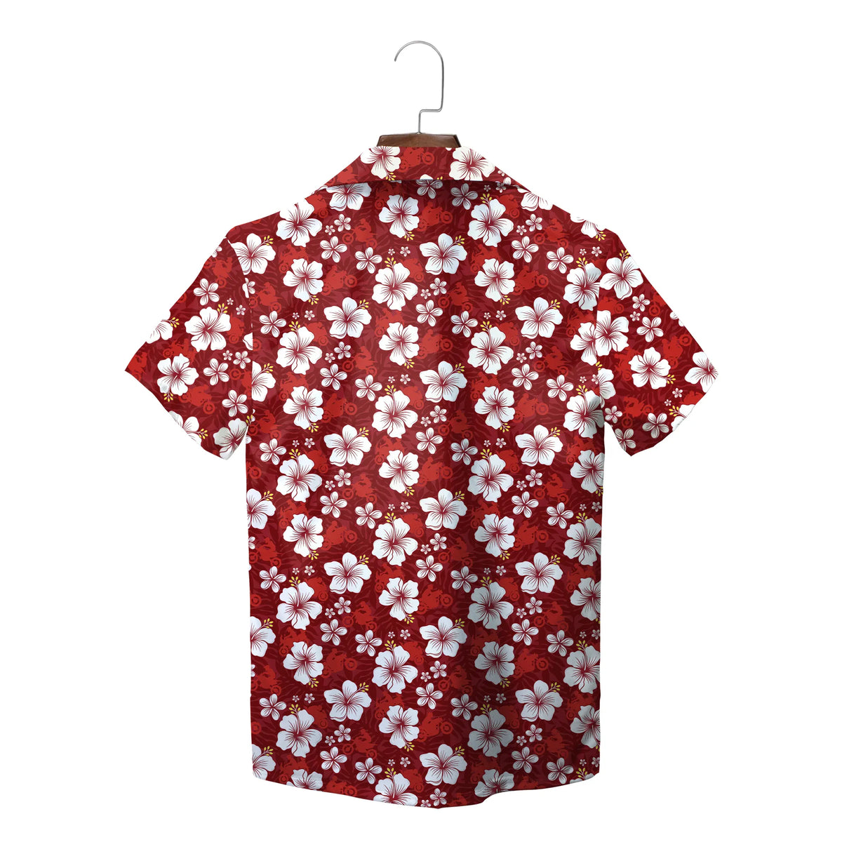 White Hibiscus Red and Navy Custom Hawaiian Shirt