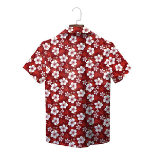 White Hibiscus Red and Navy Custom Hawaiian Shirt