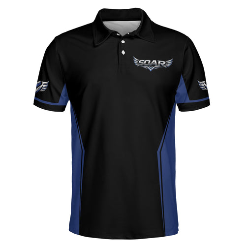 Eagle and Drone Black Royal Blue Custom Polo Shirt