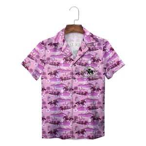 Beach Horse Racing Sky Blue and Pink Custom Hawaiian Shirt