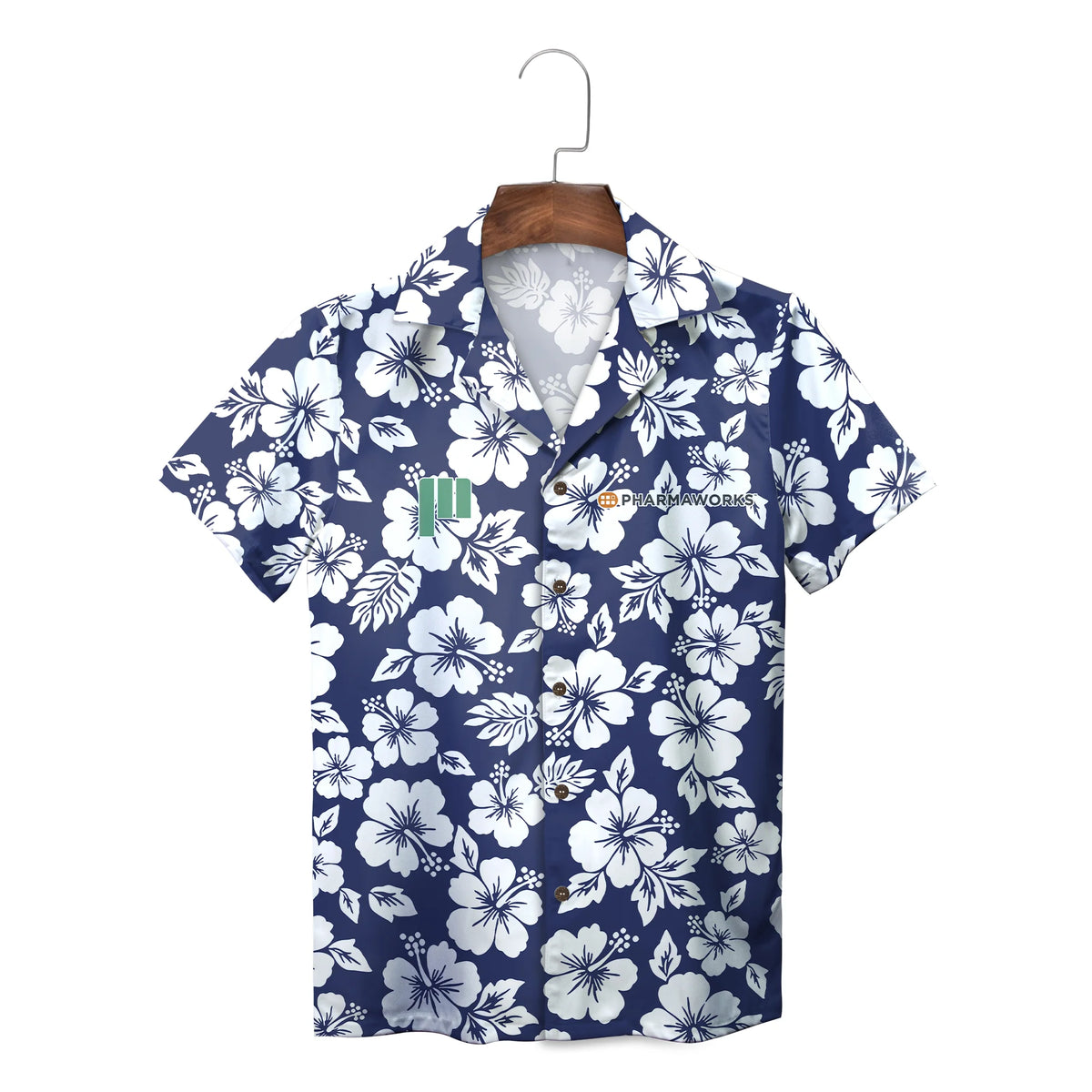 White Hibiscus Red and Navy Custom Hawaiian Shirt