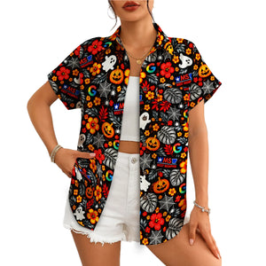 Jack-o'-Lantern and Ghost Black Custom Hawaiian Shirt