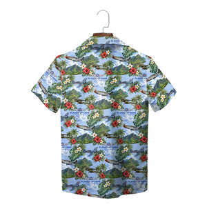 Vintage Warbird and Hibiscus Sky Blue Custom Hawaiian Shirt