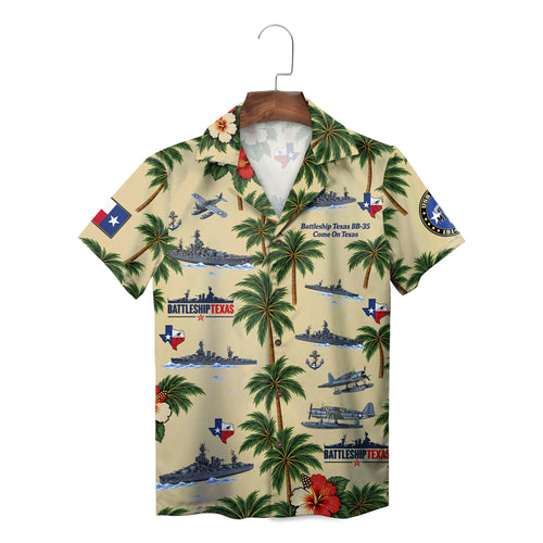 Battleship and Palm Tree Sand Beige Custom Hawaiian Shirt