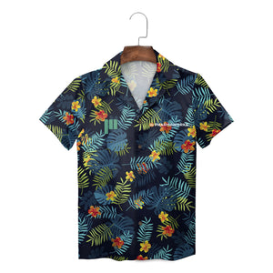 White Hibiscus Red and Navy Custom Hawaiian Shirt