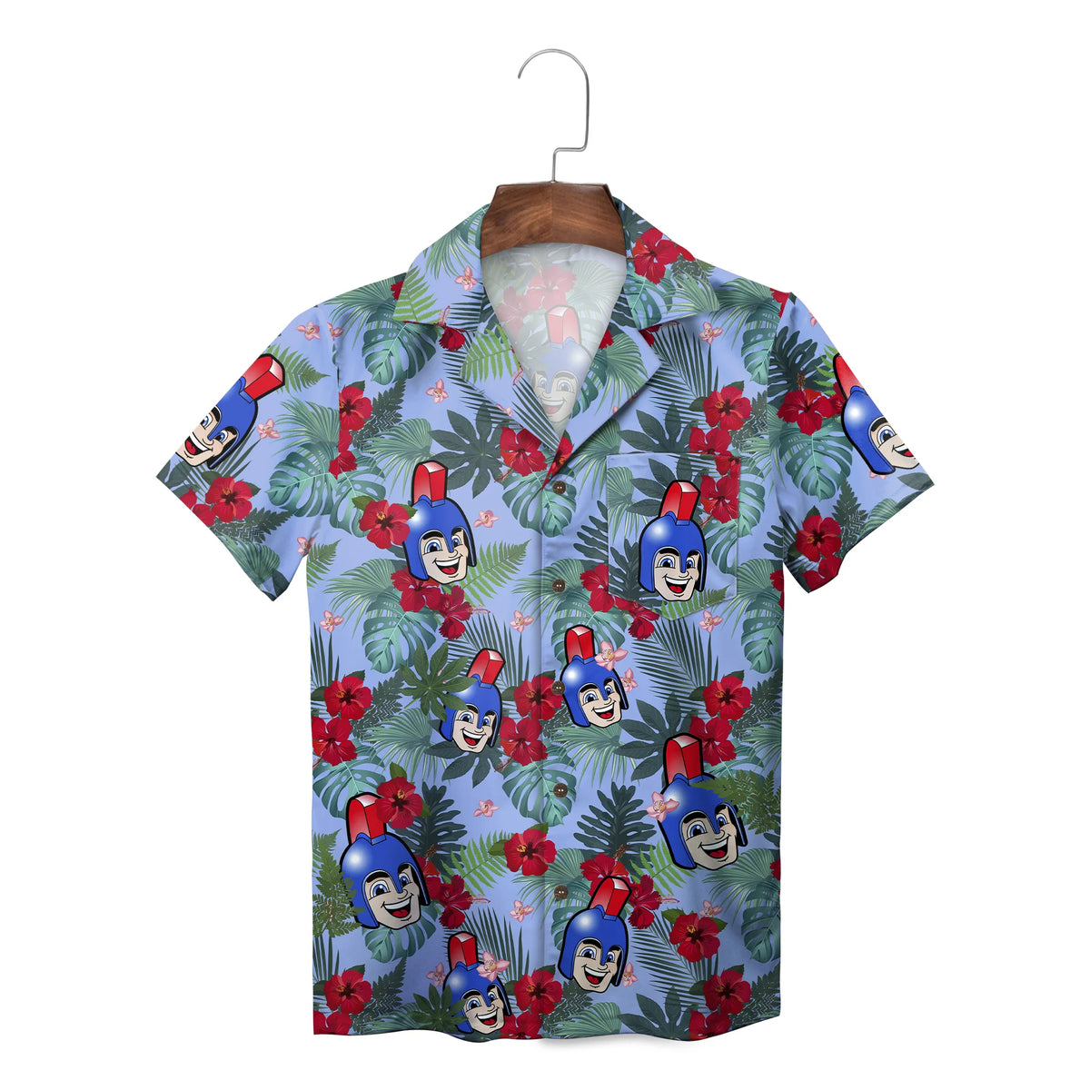 Smiling Warrior Mascot Periwinkle Blue Custom Hawaiian Shirt