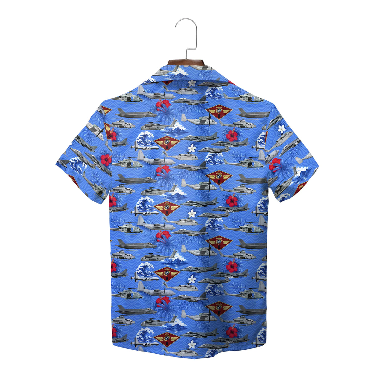 Aircraft and Hibiscus Navy Blue Custom Hawaiian Shirt