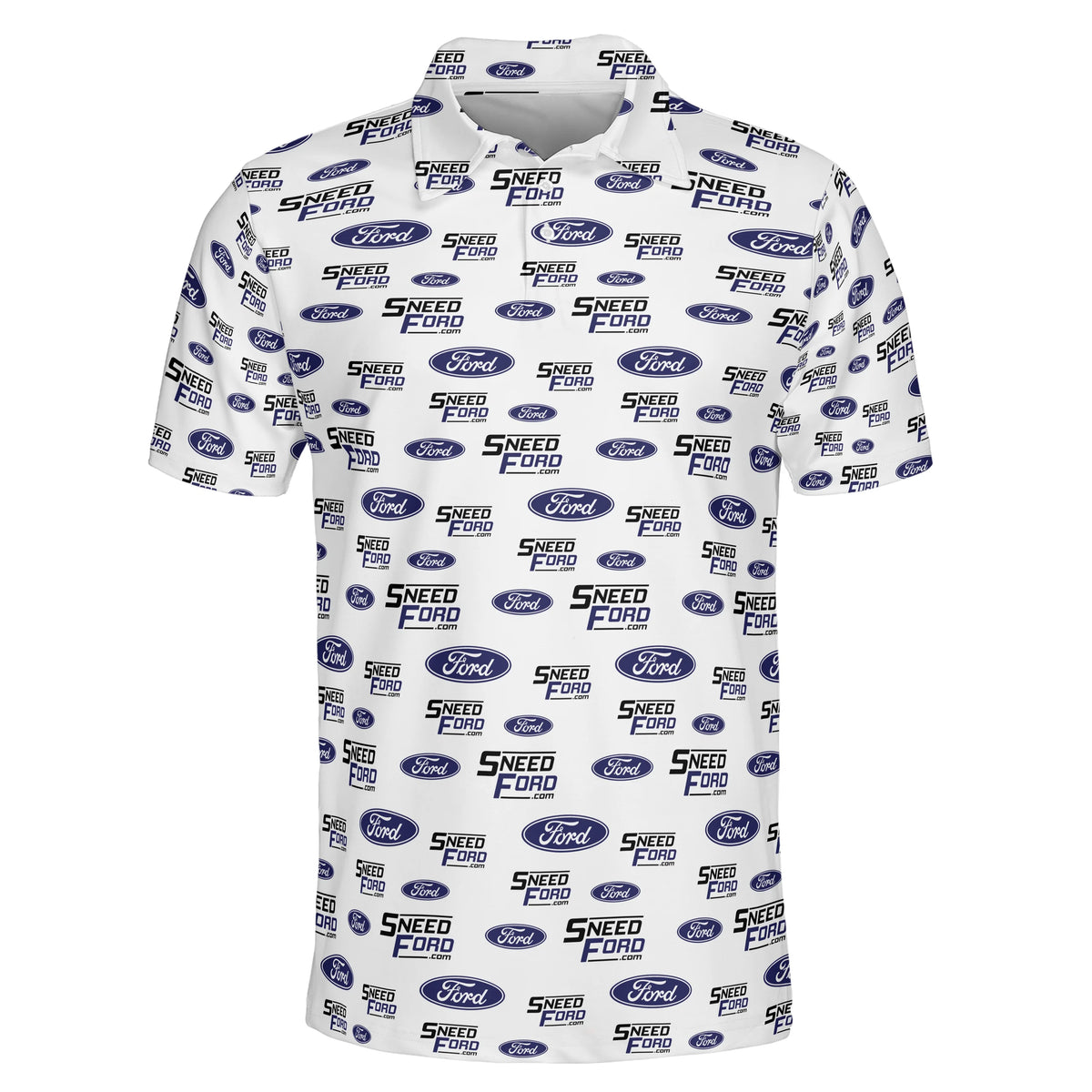Navy Oval Emblem and Wordmark White Custom Polo Shirt