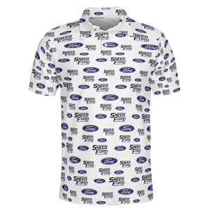 Navy Oval Emblem and Wordmark White Custom Polo Shirt