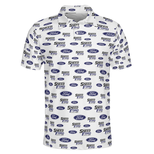 Navy Oval Emblem and Wordmark White Custom Polo Shirt