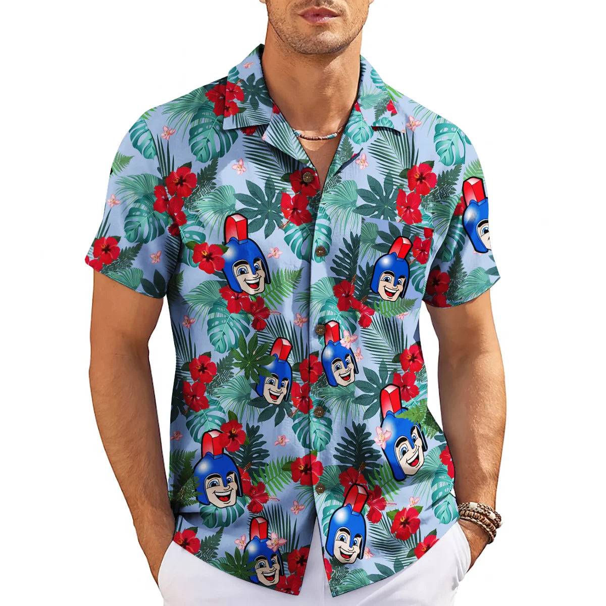 Smiling Warrior Mascot Periwinkle Blue Custom Hawaiian Shirt