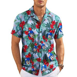 Smiling Warrior Mascot Periwinkle Blue Custom Hawaiian Shirt