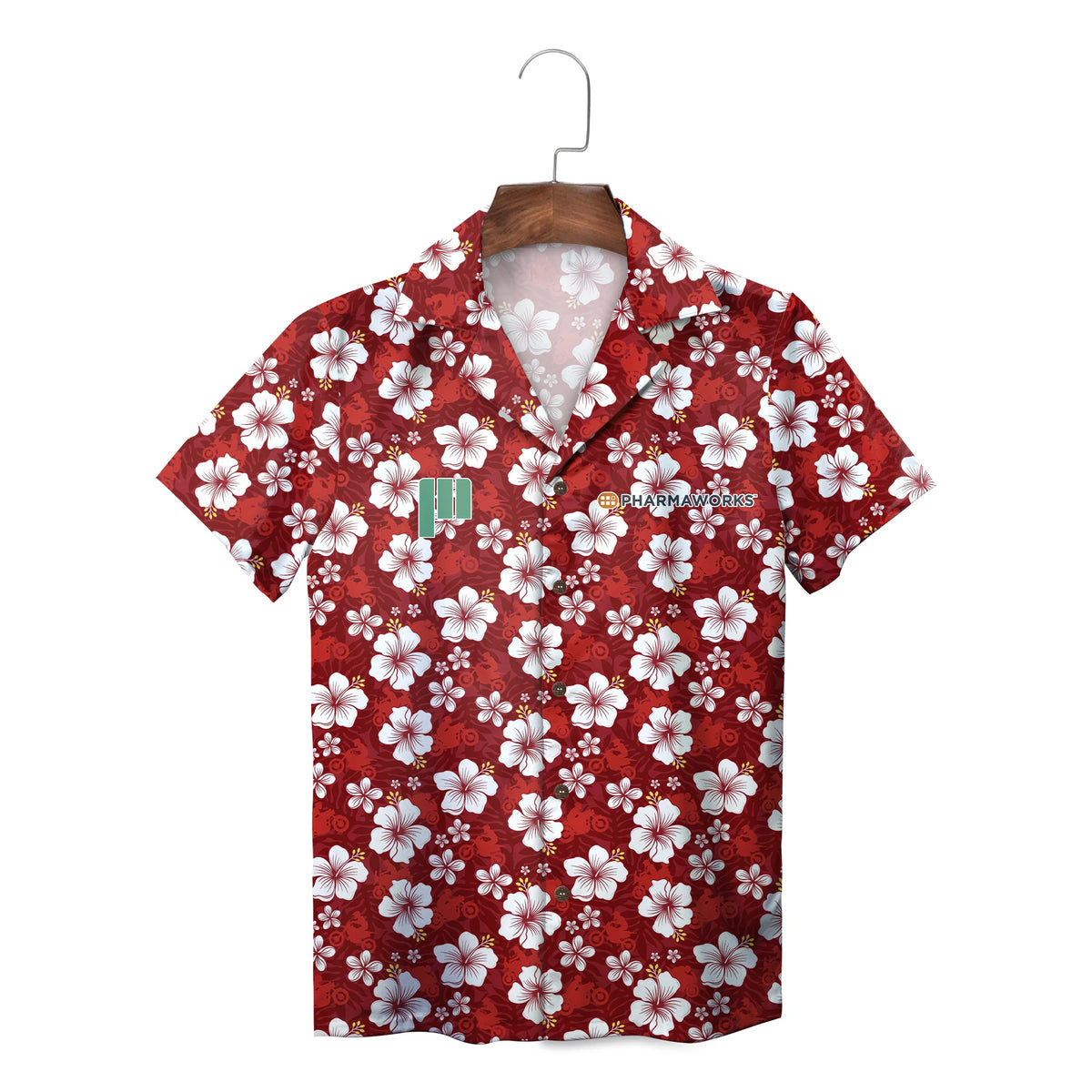 White Hibiscus Red and Navy Custom Hawaiian Shirt