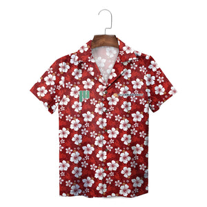 White Hibiscus Red and Navy Custom Hawaiian Shirt